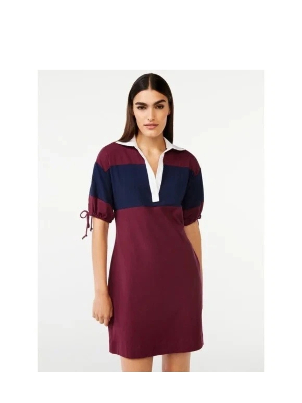 Women’s Burgundy and Navy Polo Mini Dress with White Collar